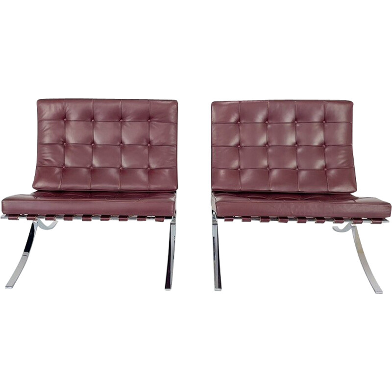 Pair of vintage "Barcelona" armchairs by Ludwig Mies van der Rohe for Knoll, USA 1980