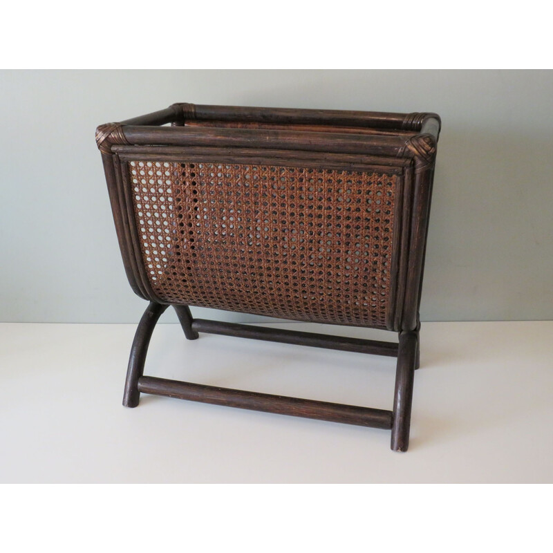 Vintage magazine rack in bamboo and cane, Italy 1960