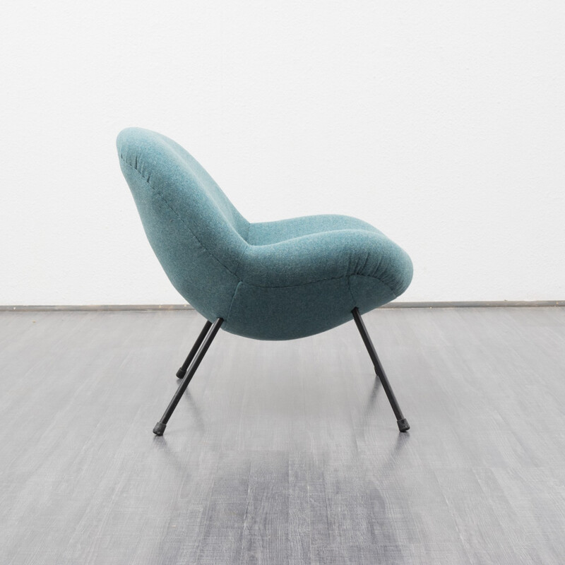 Fauteuil en laine bleu pastel, Fritz NETH - années 50