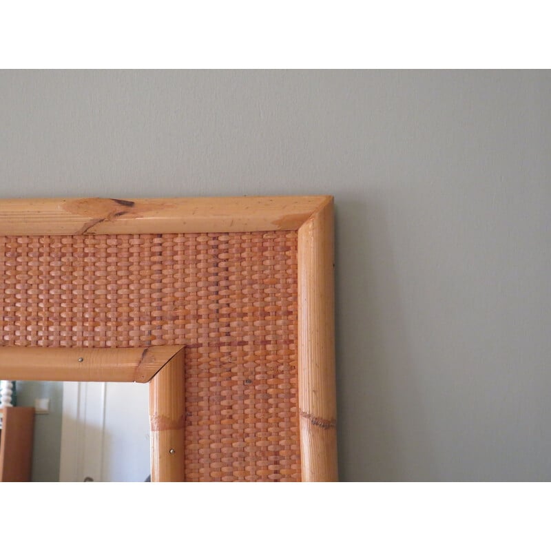 Vintage Italian wall mirror in bamboo and cane by Vera Dal