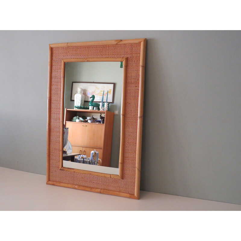 Specchio da parete italiano vintage in bambù e canna di Vera Dal