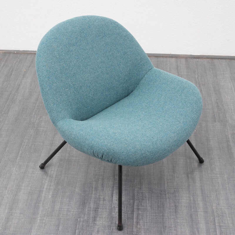 Fauteuil en laine bleu pastel, Fritz NETH - années 50