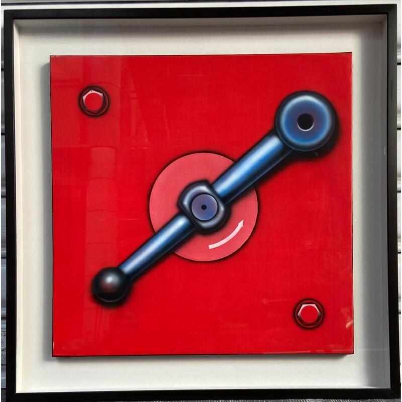 Vintage acrylic on canvas "Version fond rouge" by Peter Klasen, 1998