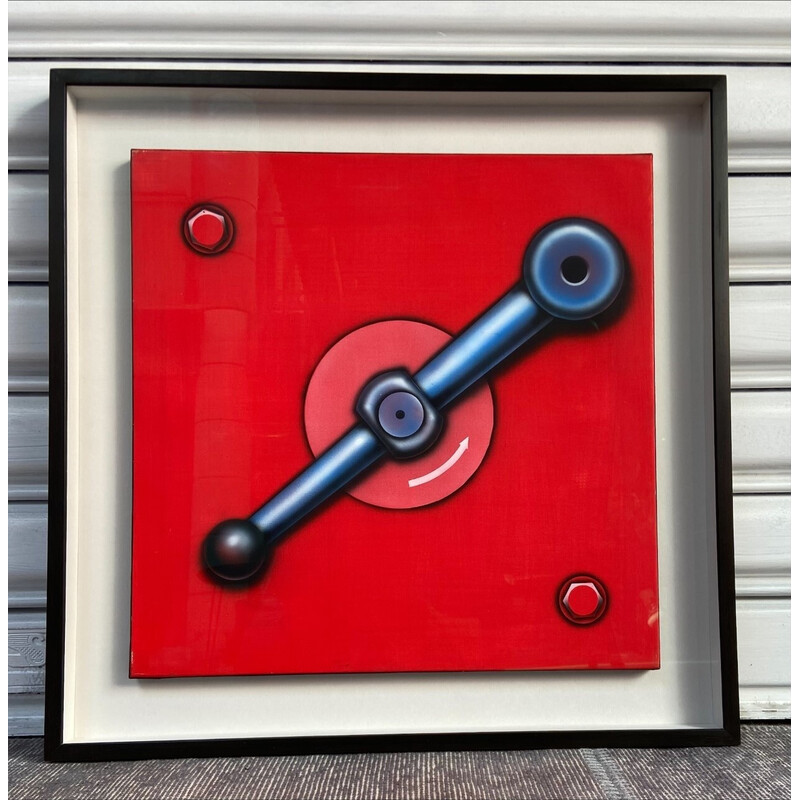 Vintage acrylic on canvas "Version fond rouge" by Peter Klasen, 1998