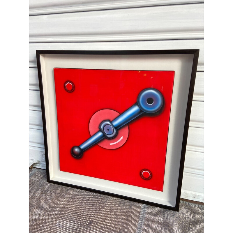 Vintage acrylic on canvas "Version fond rouge" by Peter Klasen, 1998