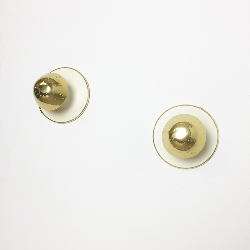 Pair of modernist italian brass wall sconces - 1960s