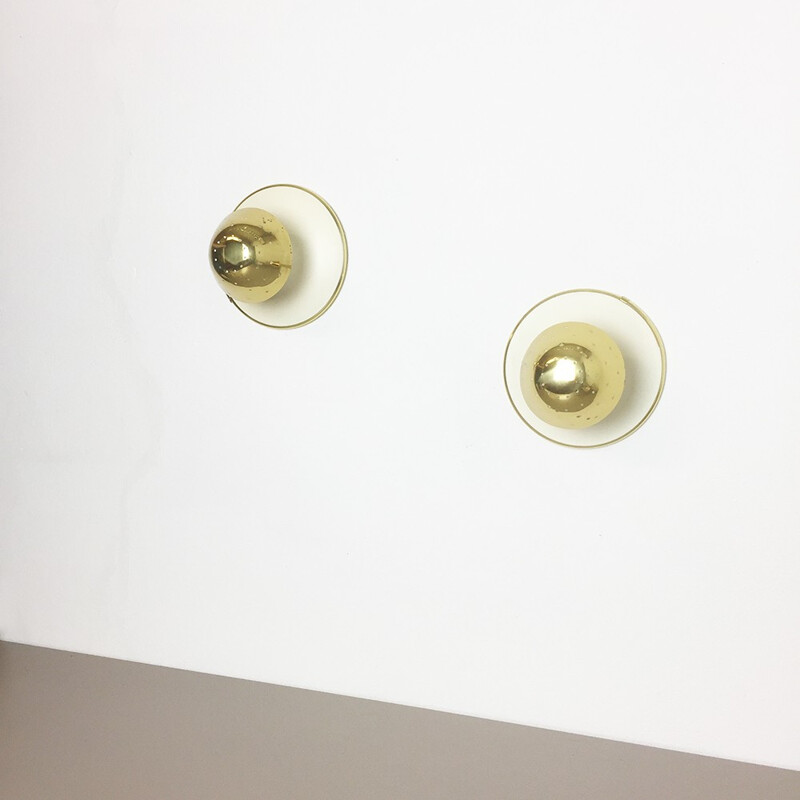 Pair of modernist italian brass wall sconces - 1960s