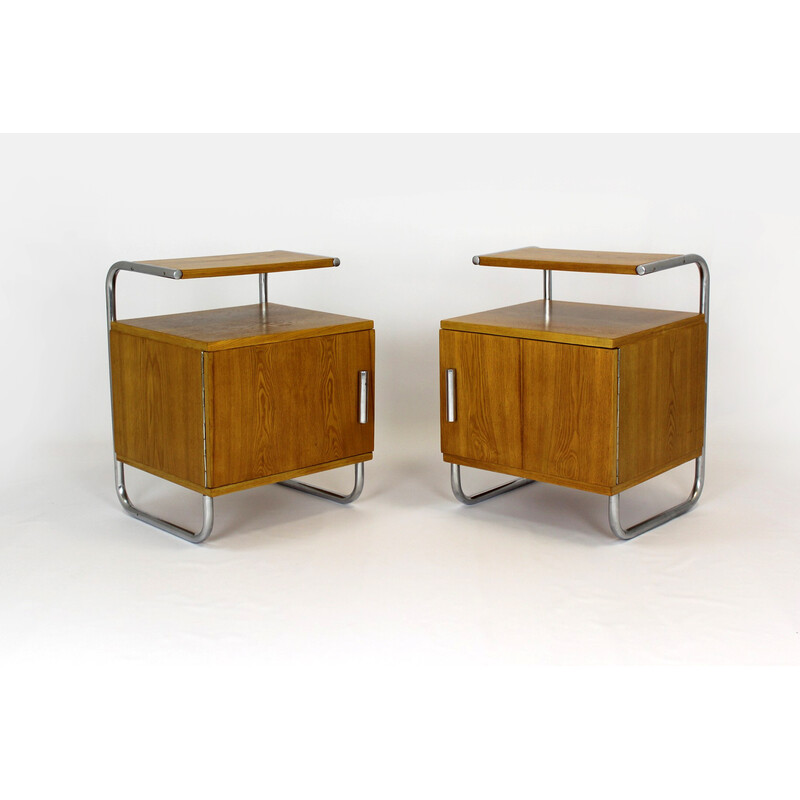 Pair of vintage Bauhaus tubular steel night stands by Mücke Reder for Famed Zadziele, 1940s