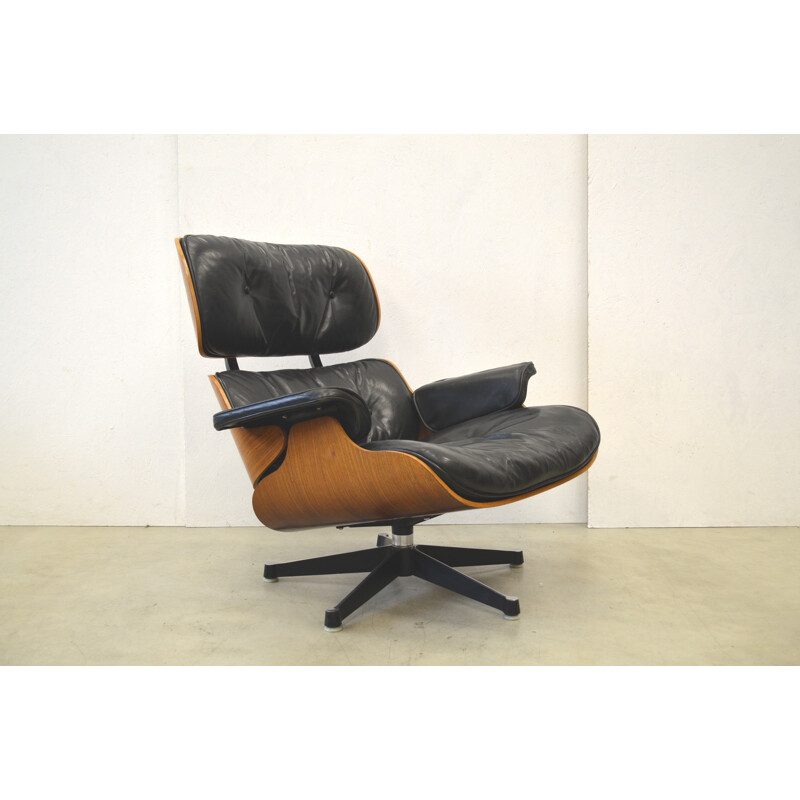 "Lounge chair" rosewood and black leather, Charles & Ray EAMES - 1950s