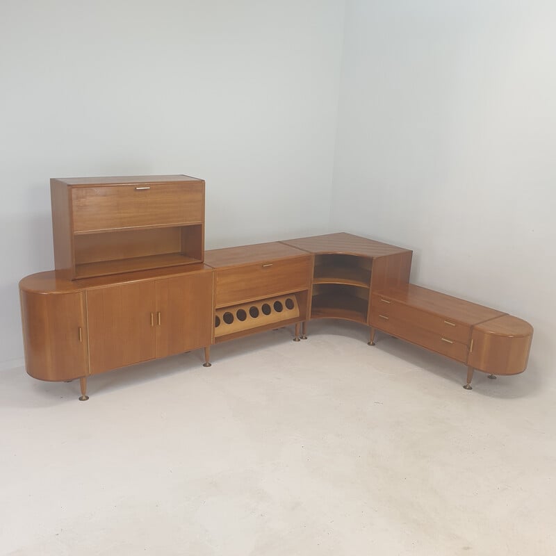 Vintage notenhouten dressoir met 3 modules van A.A. Patijn voor Zijlstra, 1950