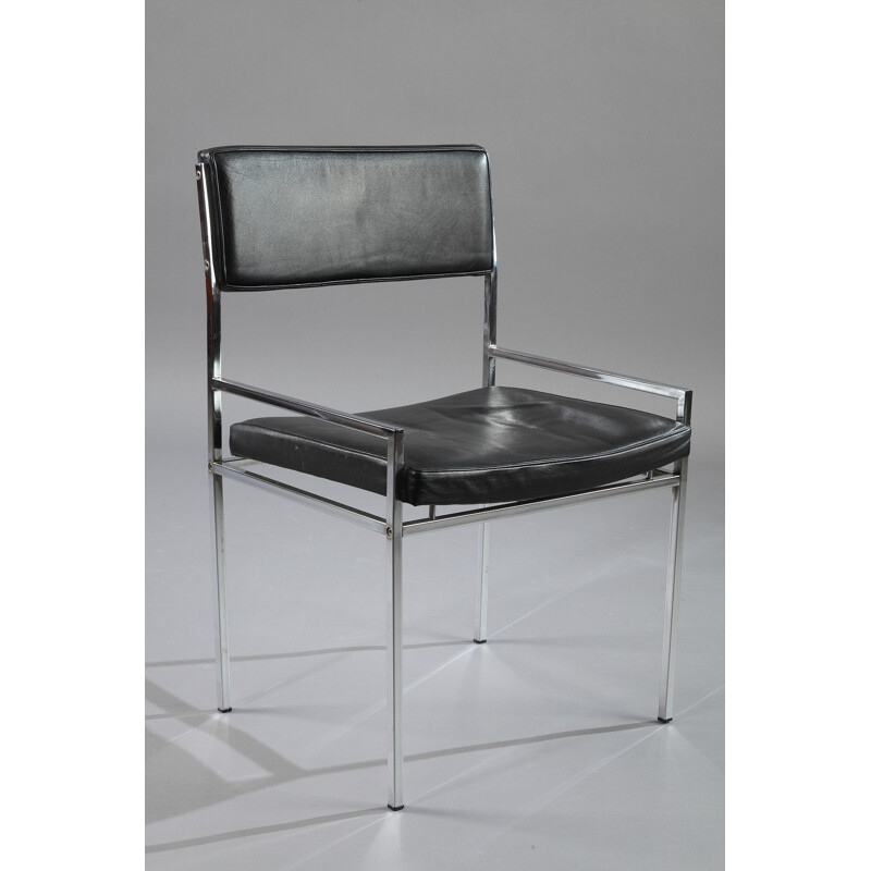 Table à repas et six chaises en bois et cuir, Poul NORREKLIT - 1960