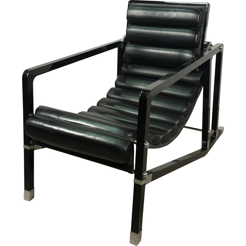Vintage armchair in quilted leather and chromed metal by Eileen Gray for Ecart Int, 1980