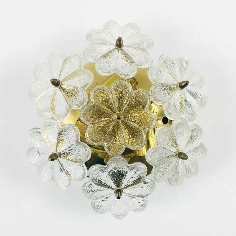 Mid-century Floral Murano glass ceiling lamp by Ernst Palme for Palwa, Germany 1970s