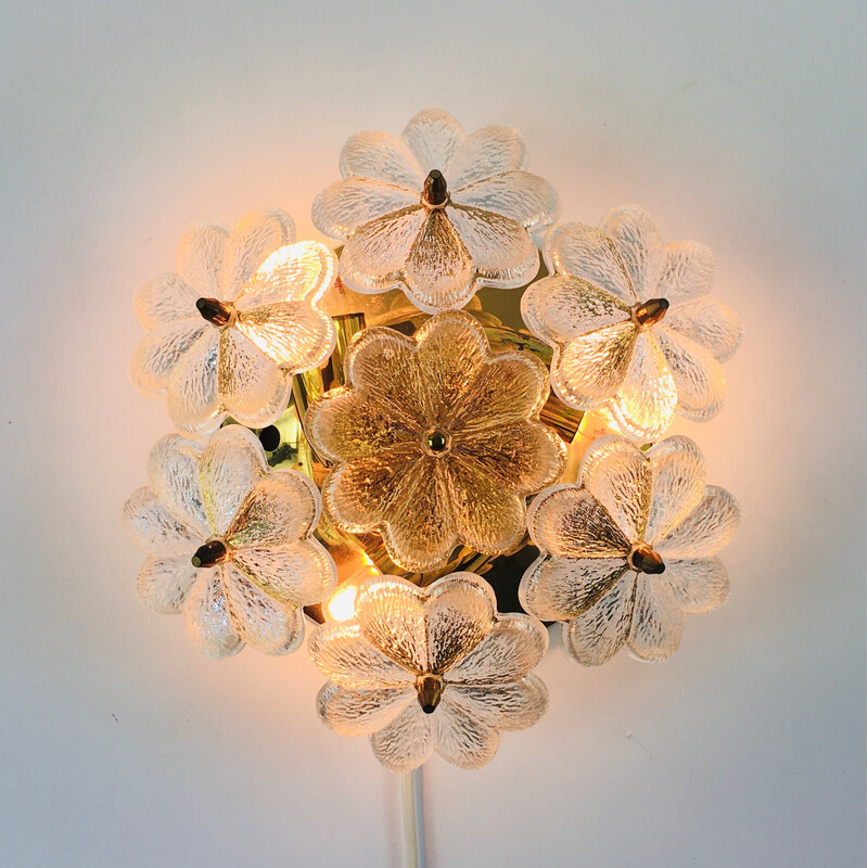 Mid-century Floral Murano glass ceiling lamp by Ernst Palme for Palwa, Germany 1970s