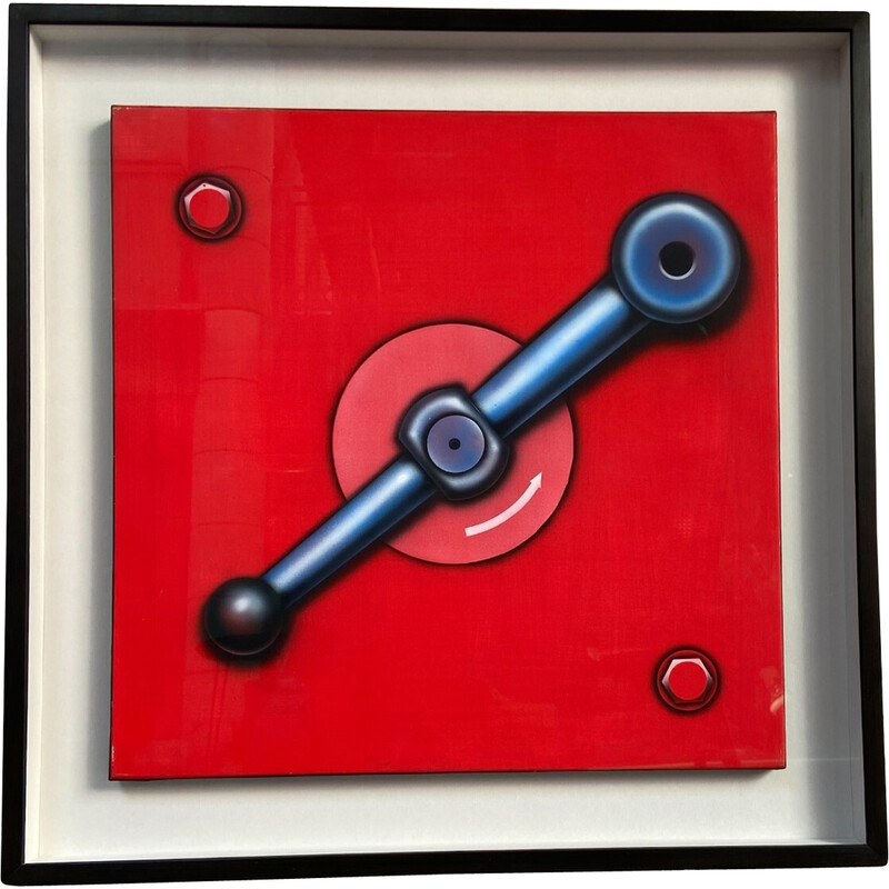 Acryl op oud doek "Version fond rouge" door Peter Klasen, 1998