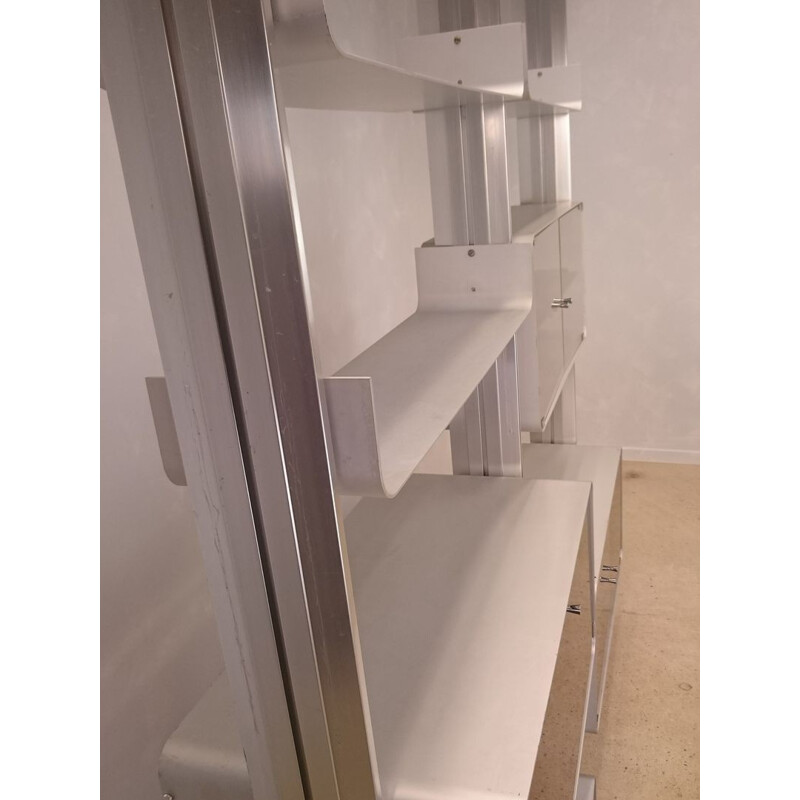 Adjustable shelf system in aluminium and plexiglass - 1970s