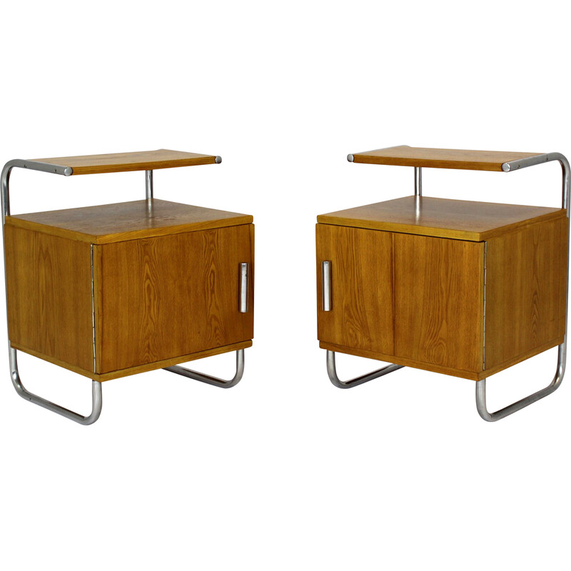 Pair of vintage Bauhaus tubular steel night stands by Mücke Reder for Famed Zadziele, 1940s