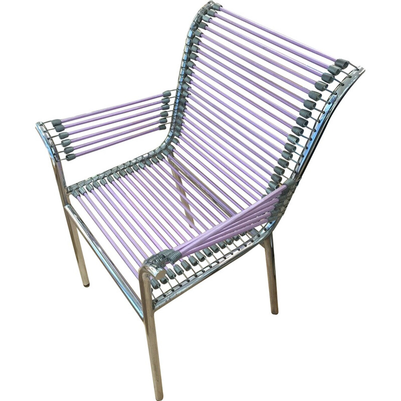 Ecart international "Sandows" purple chair in chromed metal, Rene HERBST - 1980s