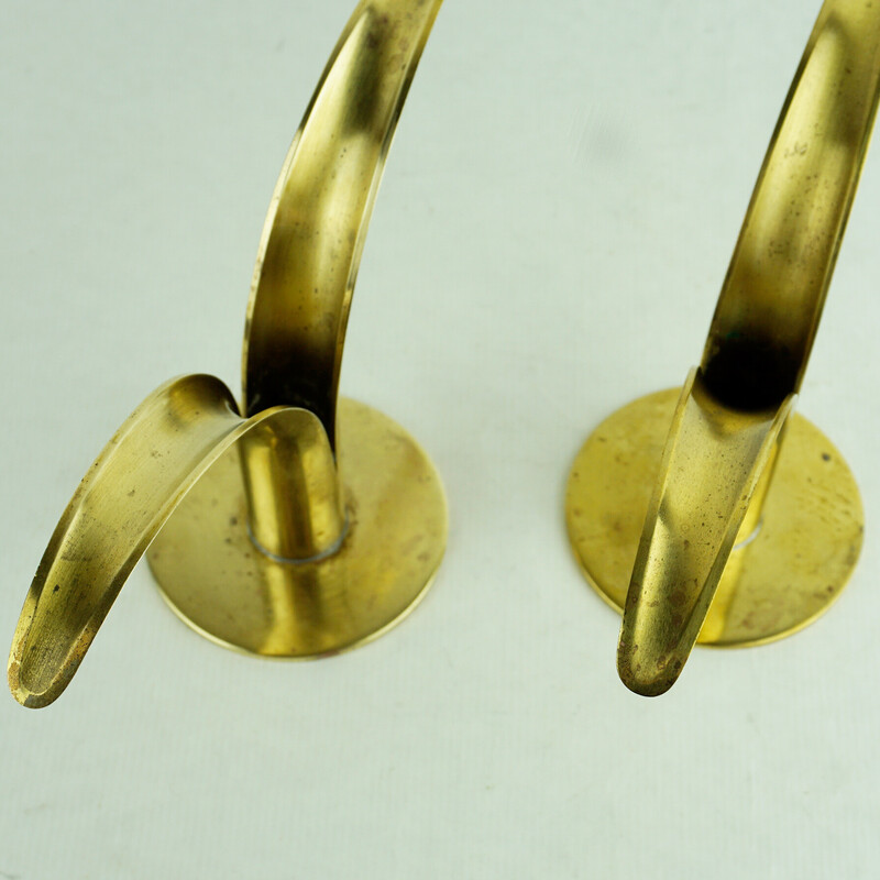 Pair of Scandinavian vintage Liljan brass candlesticks by I.A.Björk for Ystad, Sweden