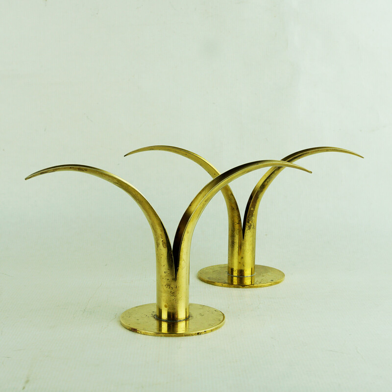 Pair of Scandinavian vintage Liljan brass candlesticks by I.A.Björk for Ystad, Sweden