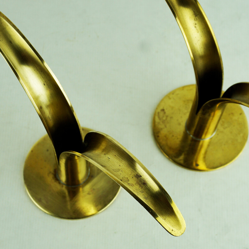 Pair of Scandinavian vintage Liljan brass candlesticks by I.A.Björk for Ystad, Sweden