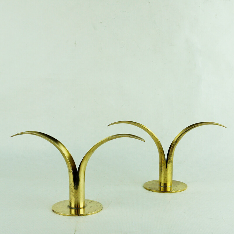 Pair of Scandinavian vintage Liljan brass candlesticks by I.A.Björk for Ystad, Sweden