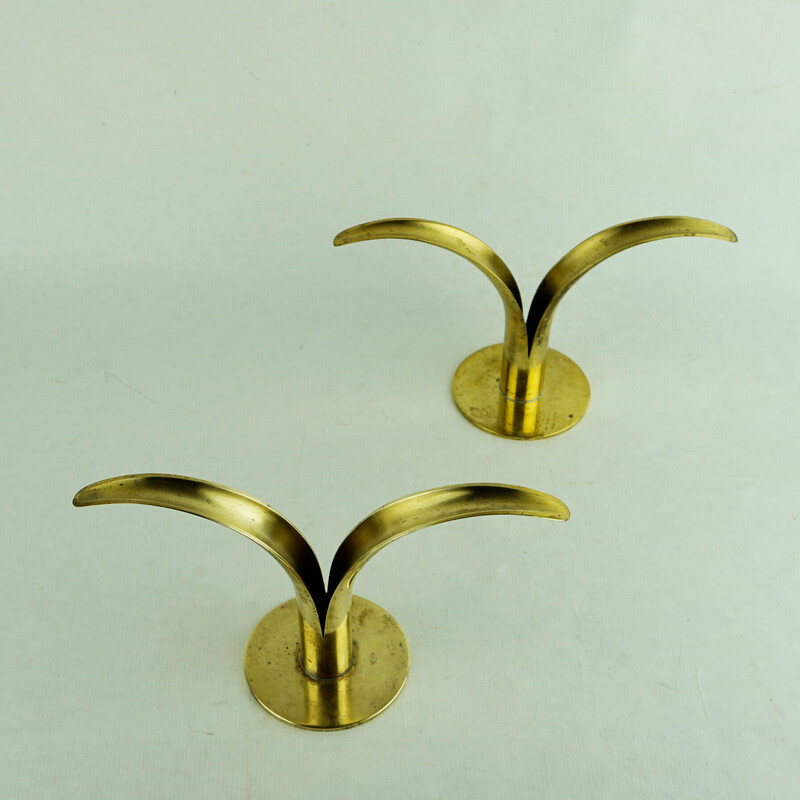 Pair of Scandinavian vintage Liljan brass candlesticks by I.A.Björk for Ystad, Sweden