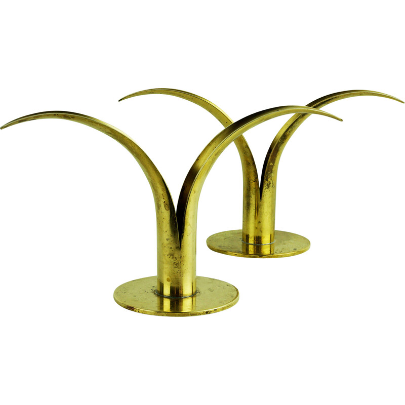 Pair of Scandinavian vintage Liljan brass candlesticks by I.A.Björk for Ystad, Sweden