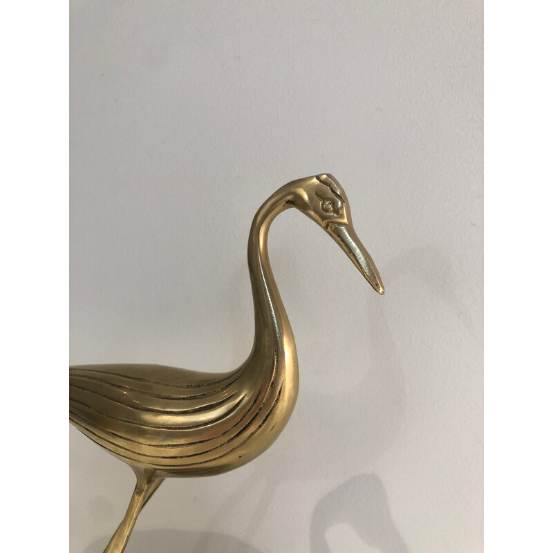 Vintage stylized bird in brass on blackened wood base, 1970