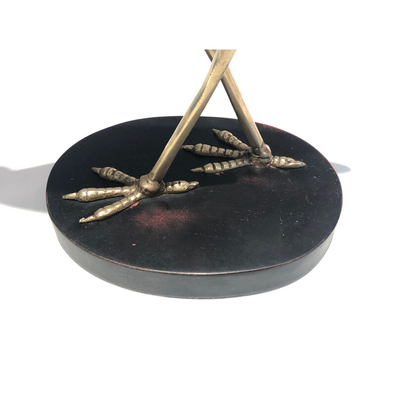 Vintage stylized bird in brass on blackened wood base, 1970