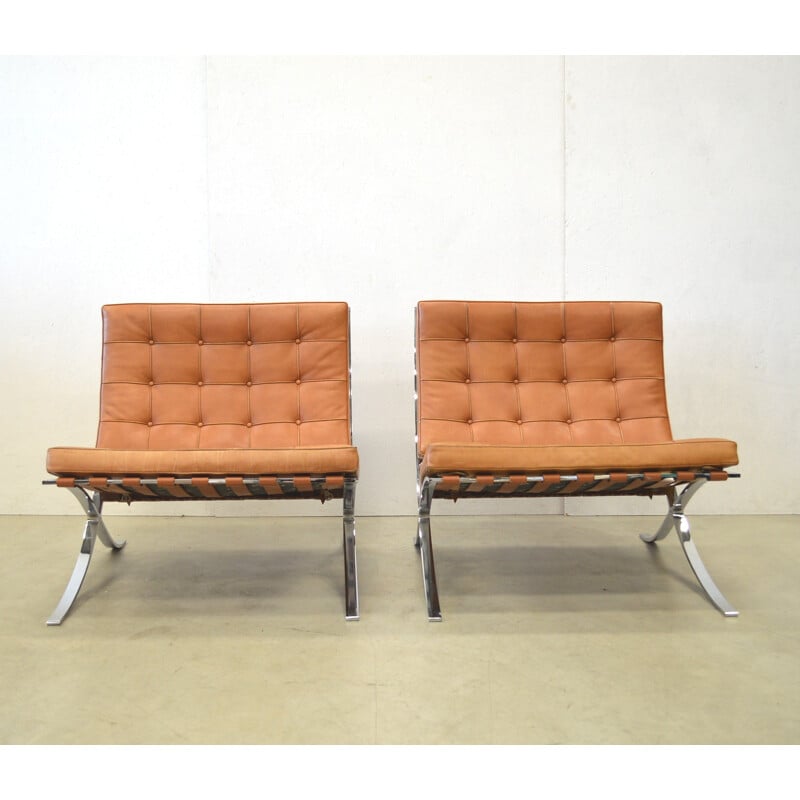 Knoll International  pair of two brown leather Barcelona Chair, Mies VAN DER ROHE -  1990s 
