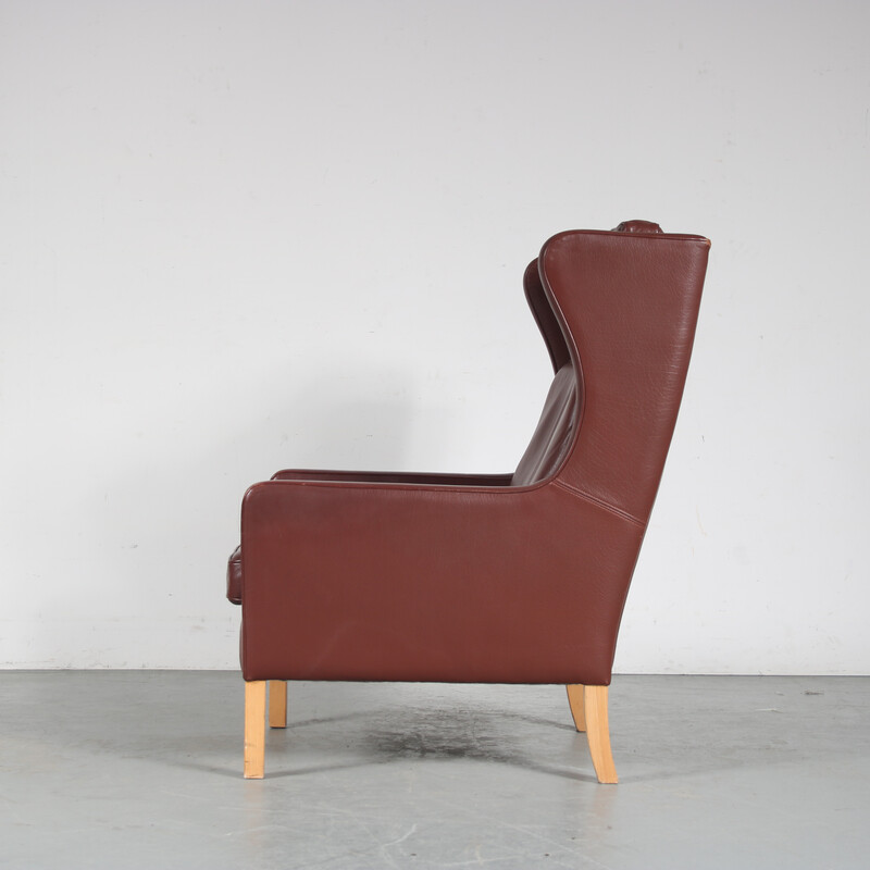 Vintage brown leather armchair by Borge Mogensen for Stouby, Denmark 1960s