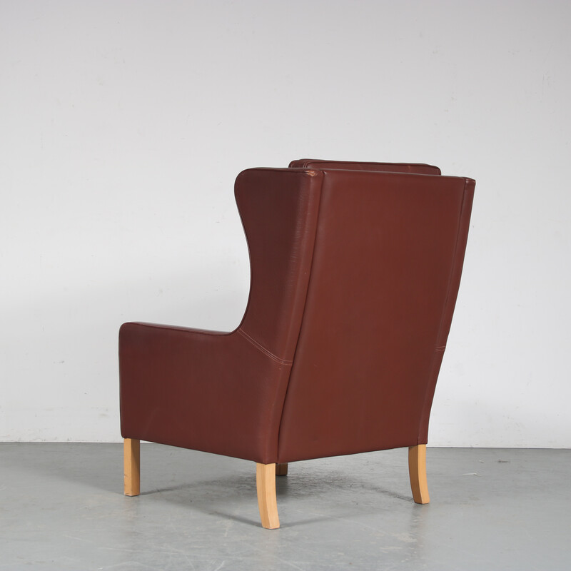 Bruin lederen fauteuil van Borge Mogensen voor Stouby, Denemarken 1960