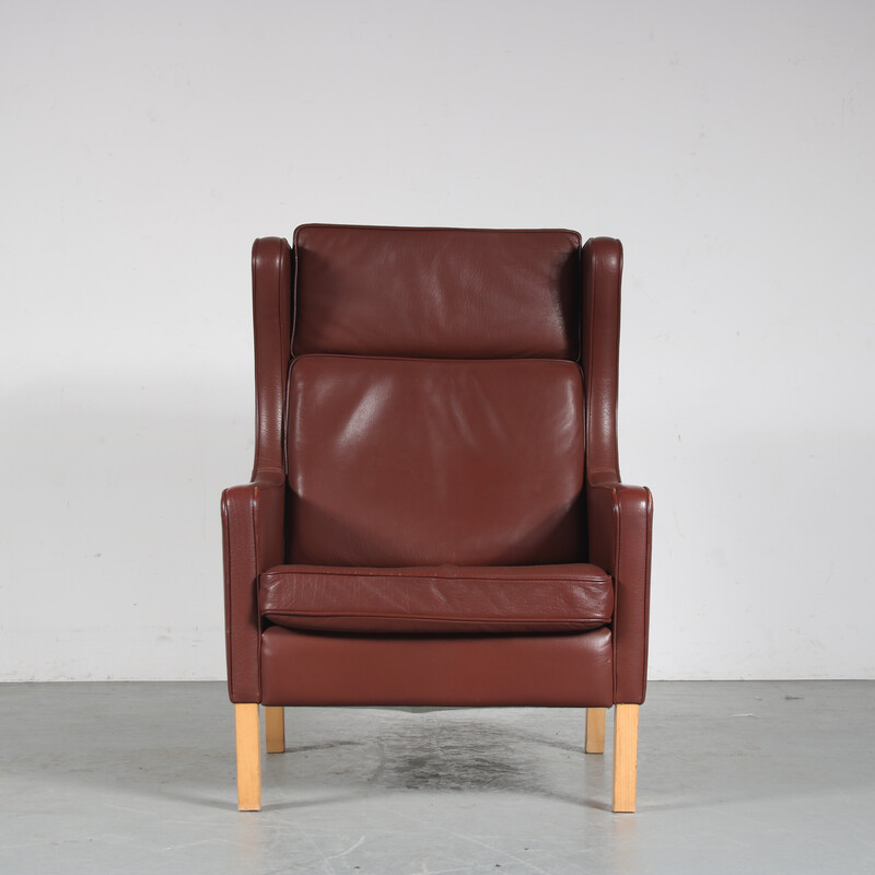 Bruin lederen fauteuil van Borge Mogensen voor Stouby, Denemarken 1960