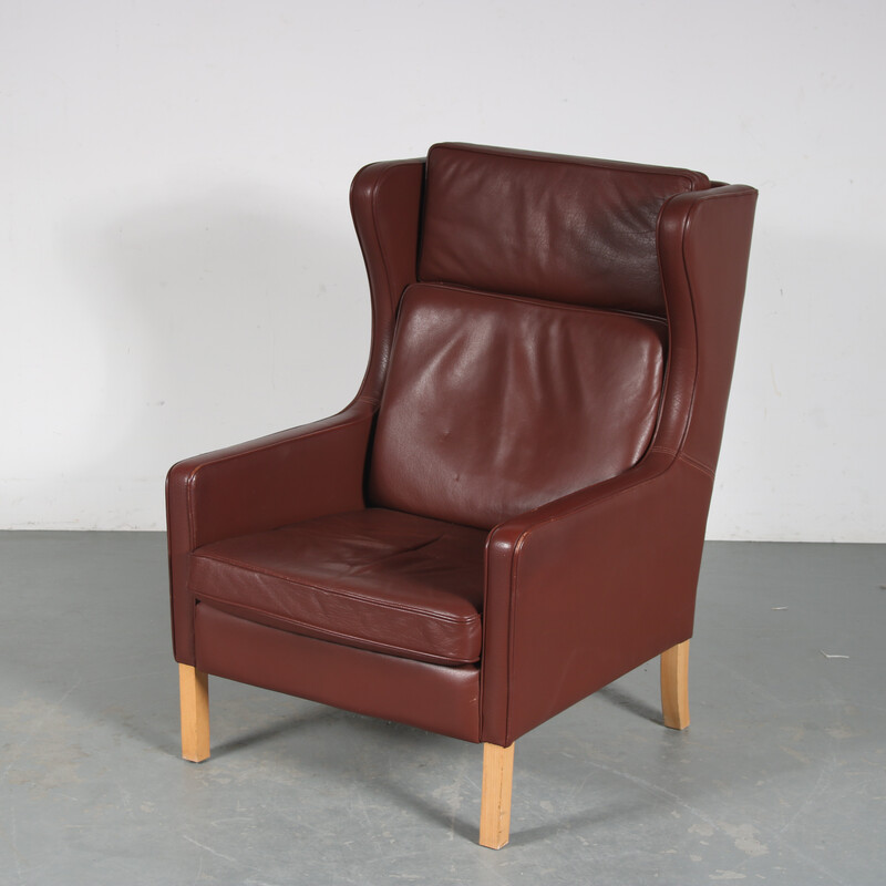 Vintage brown leather armchair by Borge Mogensen for Stouby, Denmark 1960s