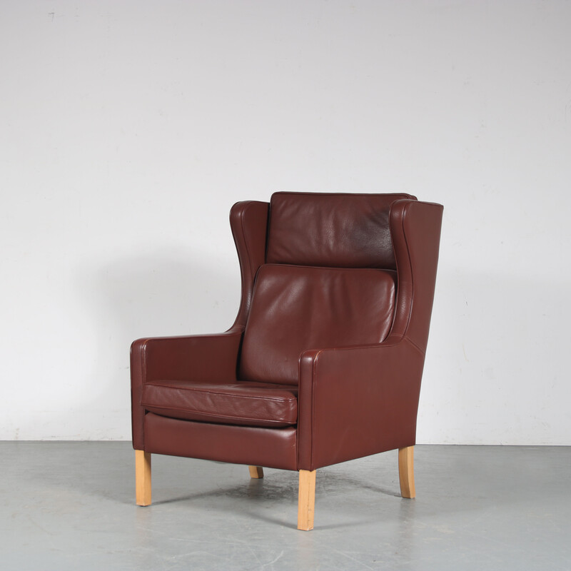 Vintage brown leather armchair by Borge Mogensen for Stouby, Denmark 1960s