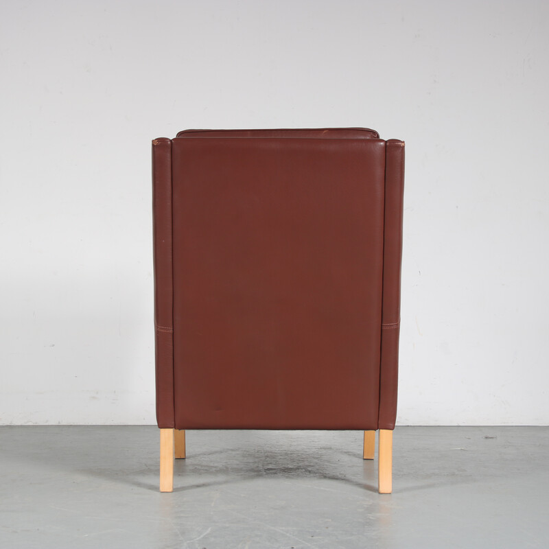 Vintage brown leather armchair by Borge Mogensen for Stouby, Denmark 1960s