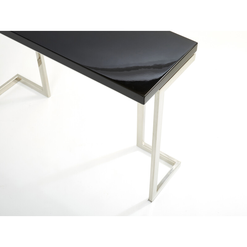 Vintage console in black lacquer and chrome by Guy Lefevre for Maison Jansen, 1970