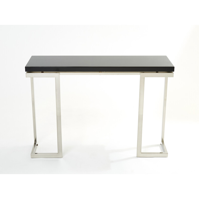 Vintage console in black lacquer and chrome by Guy Lefevre for Maison Jansen, 1970