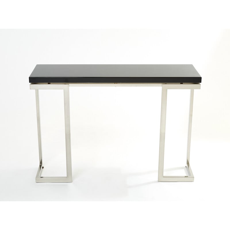 Vintage console in black lacquer and chrome by Guy Lefevre for Maison Jansen, 1970