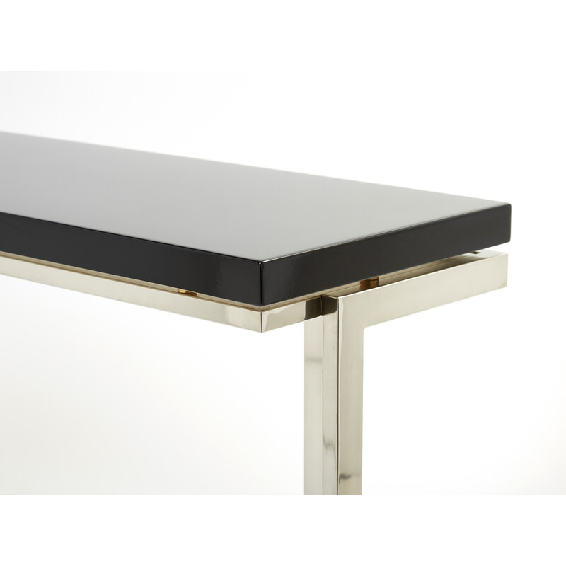 Vintage console in black lacquer and chrome by Guy Lefevre for Maison Jansen, 1970