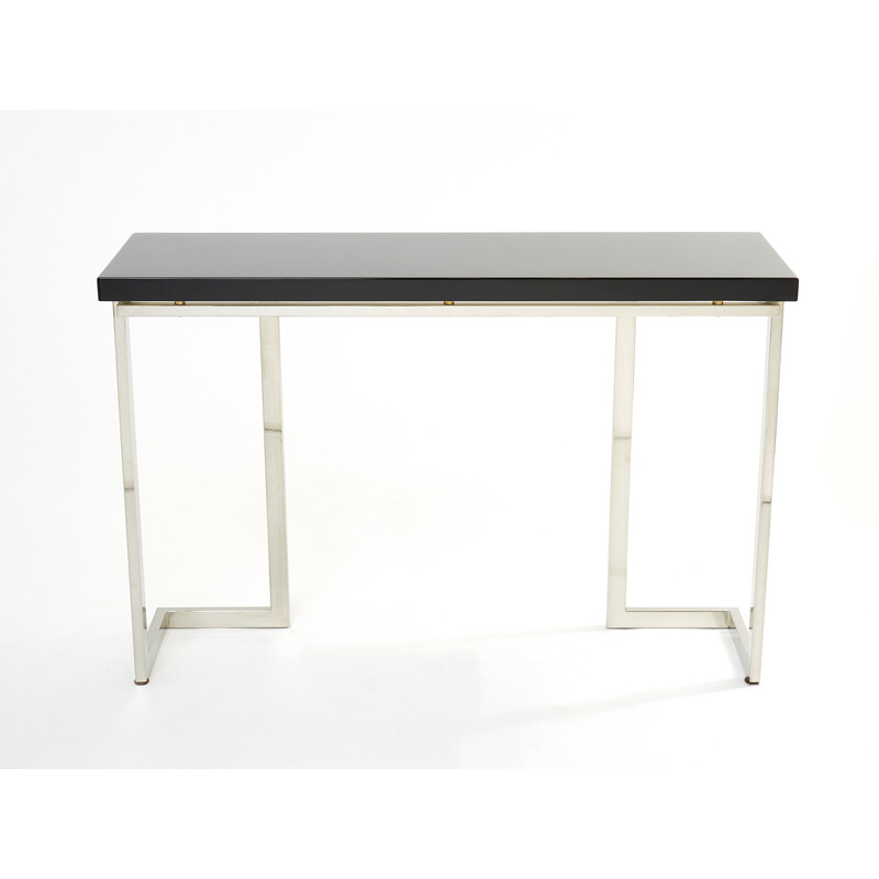 Vintage console in black lacquer and chrome by Guy Lefevre for Maison Jansen, 1970