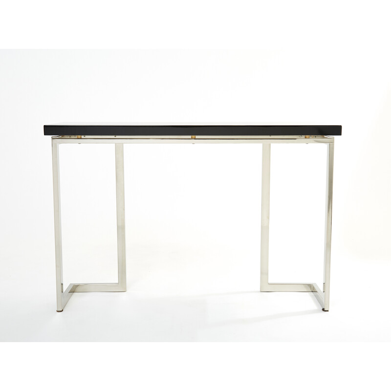 Vintage console in black lacquer and chrome by Guy Lefevre for Maison Jansen, 1970