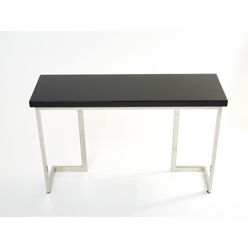 Vintage console in black lacquer and chrome by Guy Lefevre for Maison Jansen, 1970