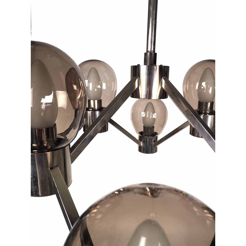 Vintage chandelier with 8 glass shades by Geatano Sciolari