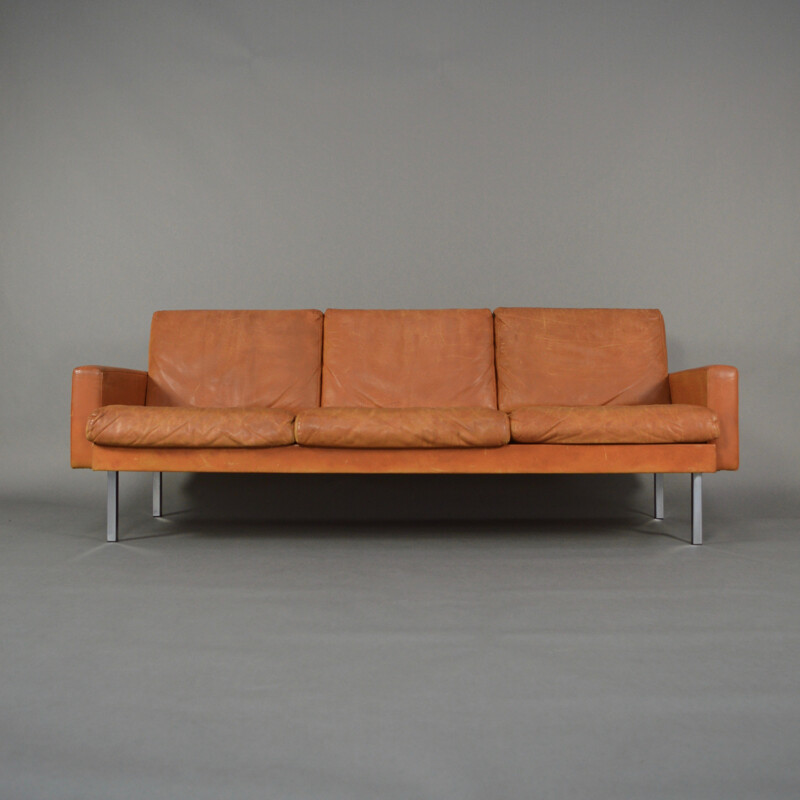 Spectrum 3-seater sofa in brown leather and chromed metal, Martin VISSER - 1960s