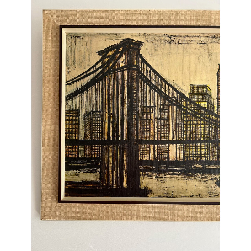 Stampa vintage incorniciata del ponte di Brooklyn di Bernard Buffet, 1958