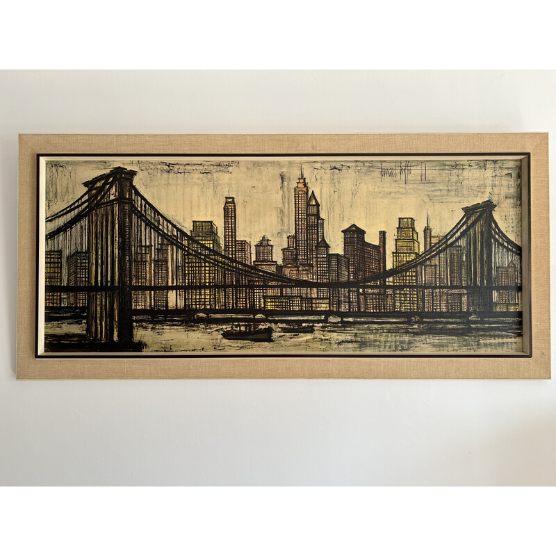 Vintage framed print of Brooklyn Bridge by Bernard Buffet, 1958