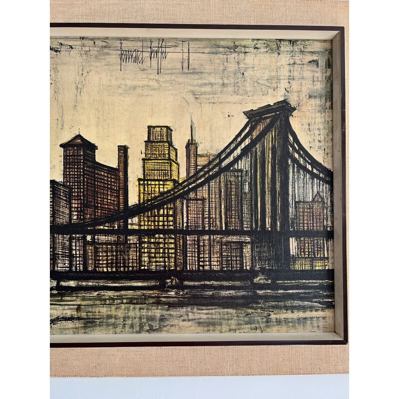 Vintage ingelijste prent van Brooklyn Bridge door Bernard Buffet, 1958