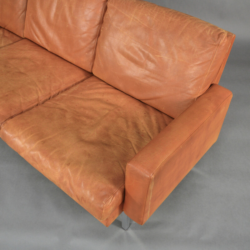 Canapé 3 places Spectrum en cuir marron et métal chromé, Martin VISSER - 1960
